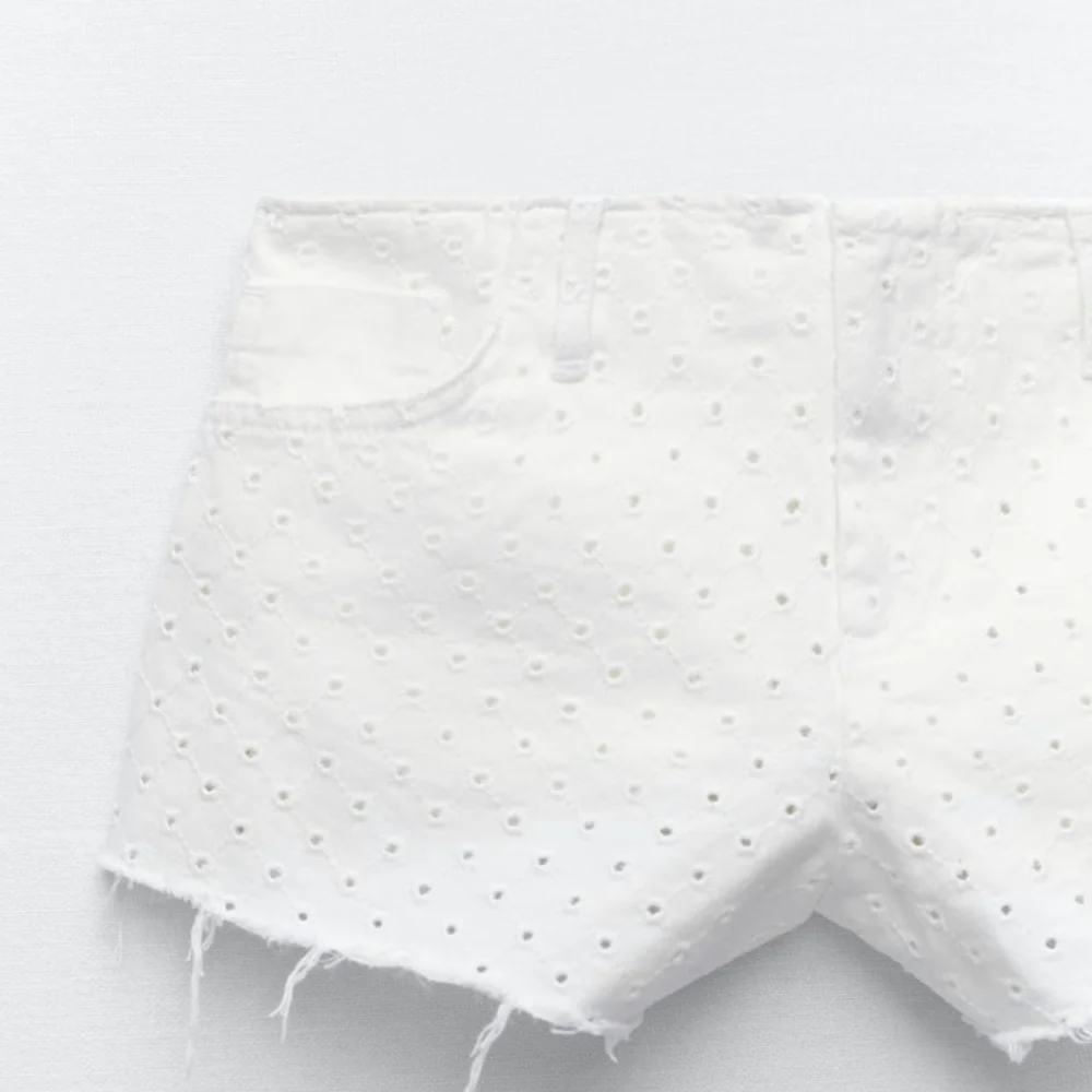 Zara open work all Cotton embroidery denim short - Picture 4 of 8